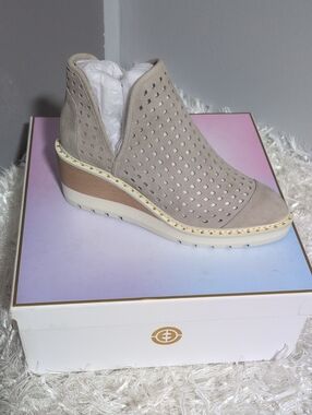 Celine Beige Perforated Wedge Bootie - Womens